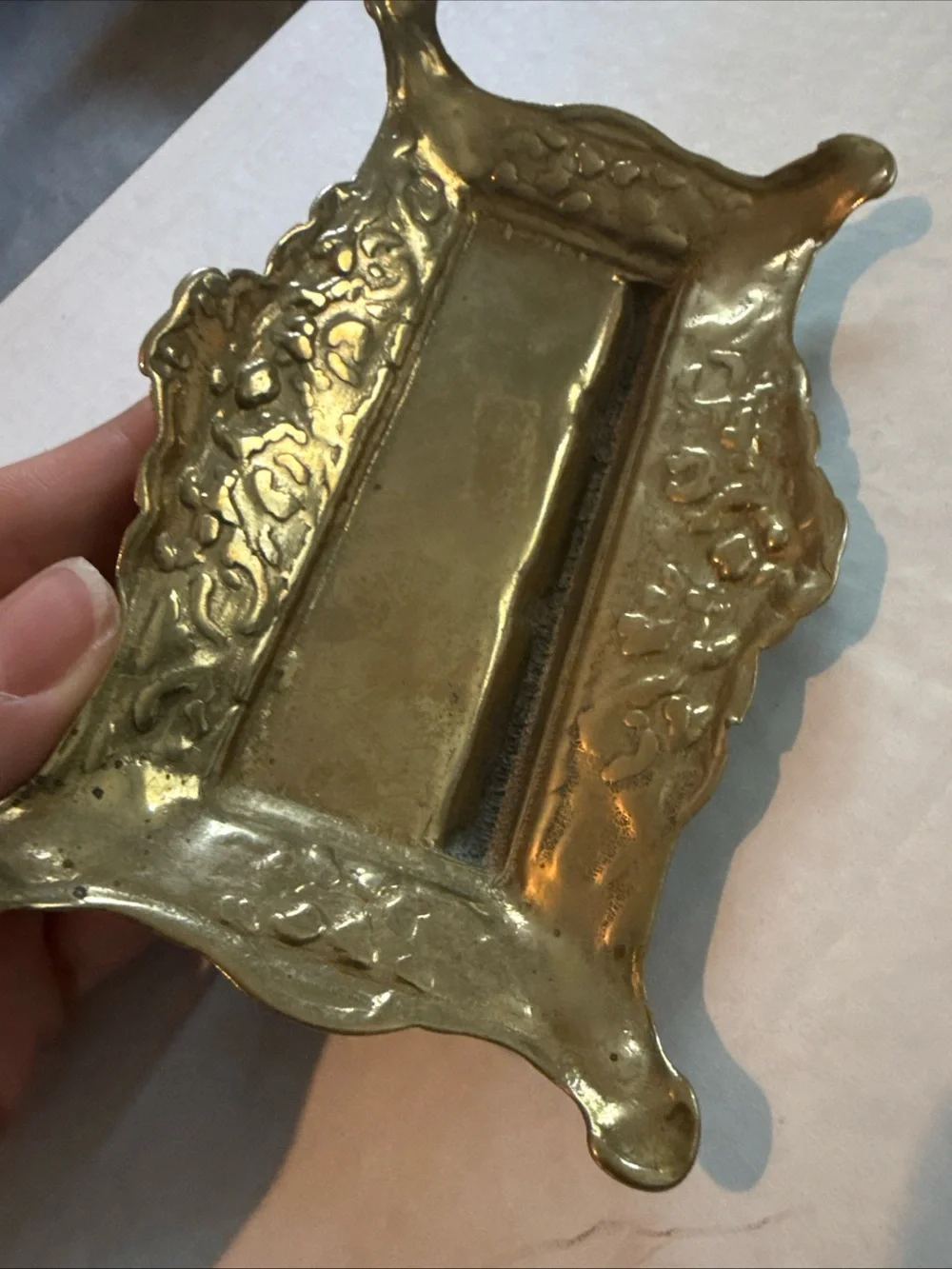 Antique Brass Stamp Box Desk Top Art Nouveau Decoration 5.5” Long ,3 1/4” Wide